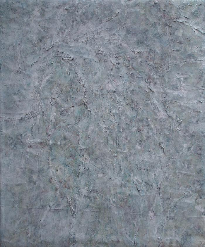 Semis vert et blanc Green and white seeding, 2019, acrylic and tarlatan on canvas, 90x110cm. 